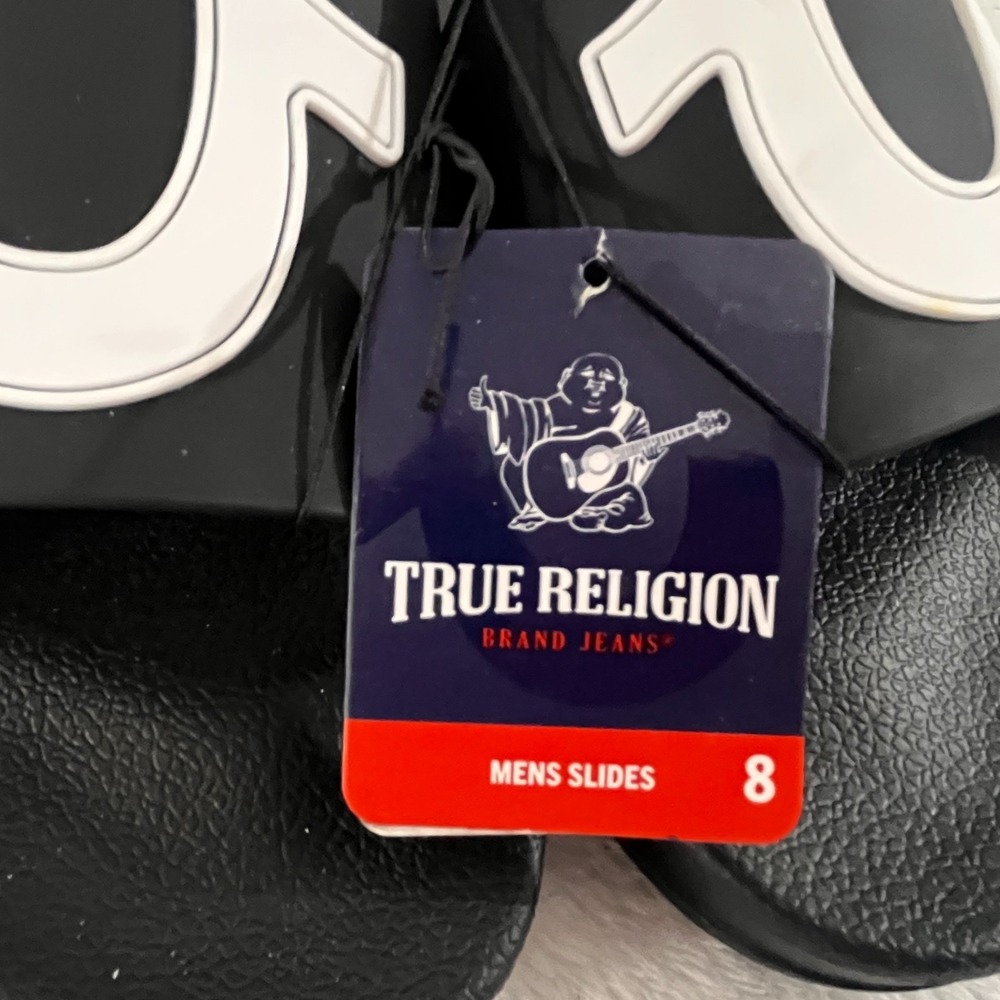 True Religion Men's TR-112-S Black & White Logo Slide Sandals Lightweight Size 8 - Picture 3 of 6
